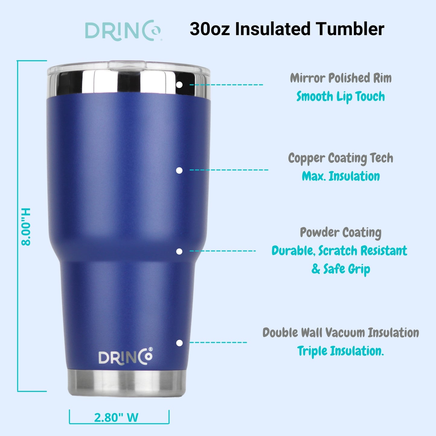 DRINCO® 30 oz. Insulated Tumbler with Spill-Proof Lid — Royal Blue