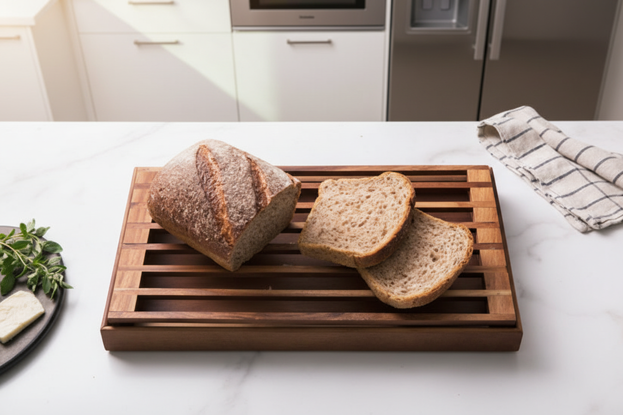 3-in-1 Wood Bread Board with Crumb Catcher Tray — 8 in. x 15.5 in.