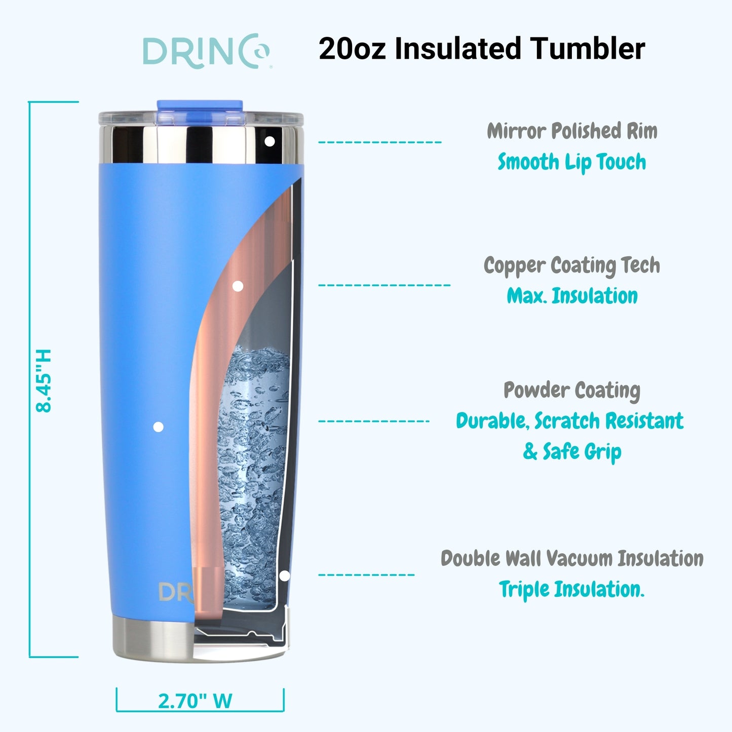 DRINCO® 20 oz. Insulated Tumbler with Spill-Proof Lid — Royal Blue