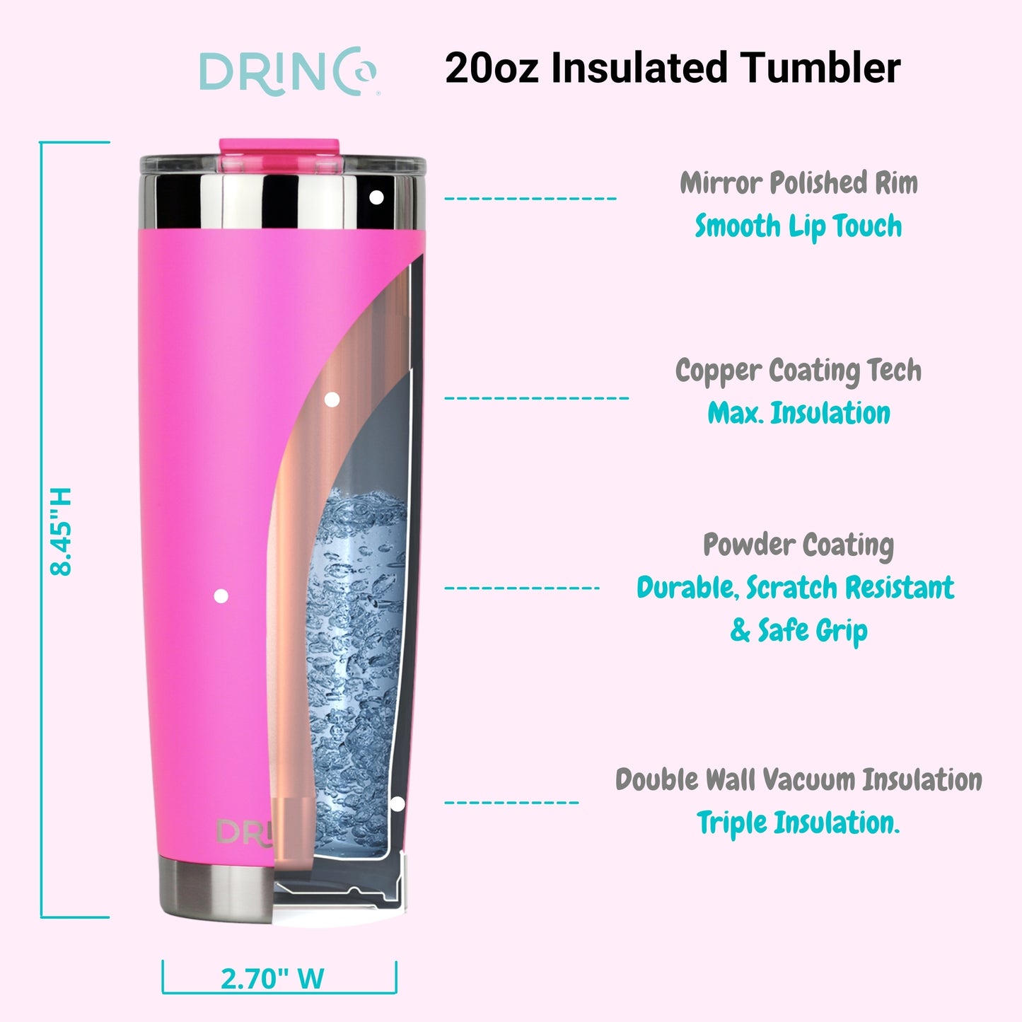 DRINCO® 20 oz. Insulated Tumbler with Spill-Proof Lid — Island Pink