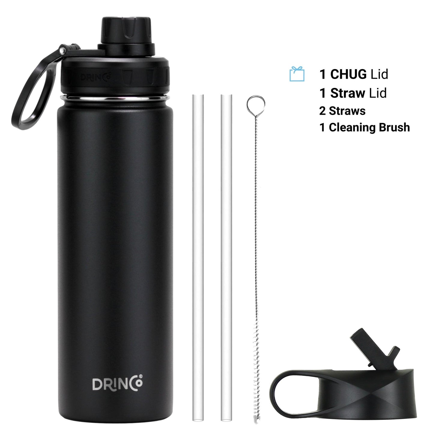 DRINCO® 22 oz. Insulated Stainless Steel Sport Water Bottle — Matte Black