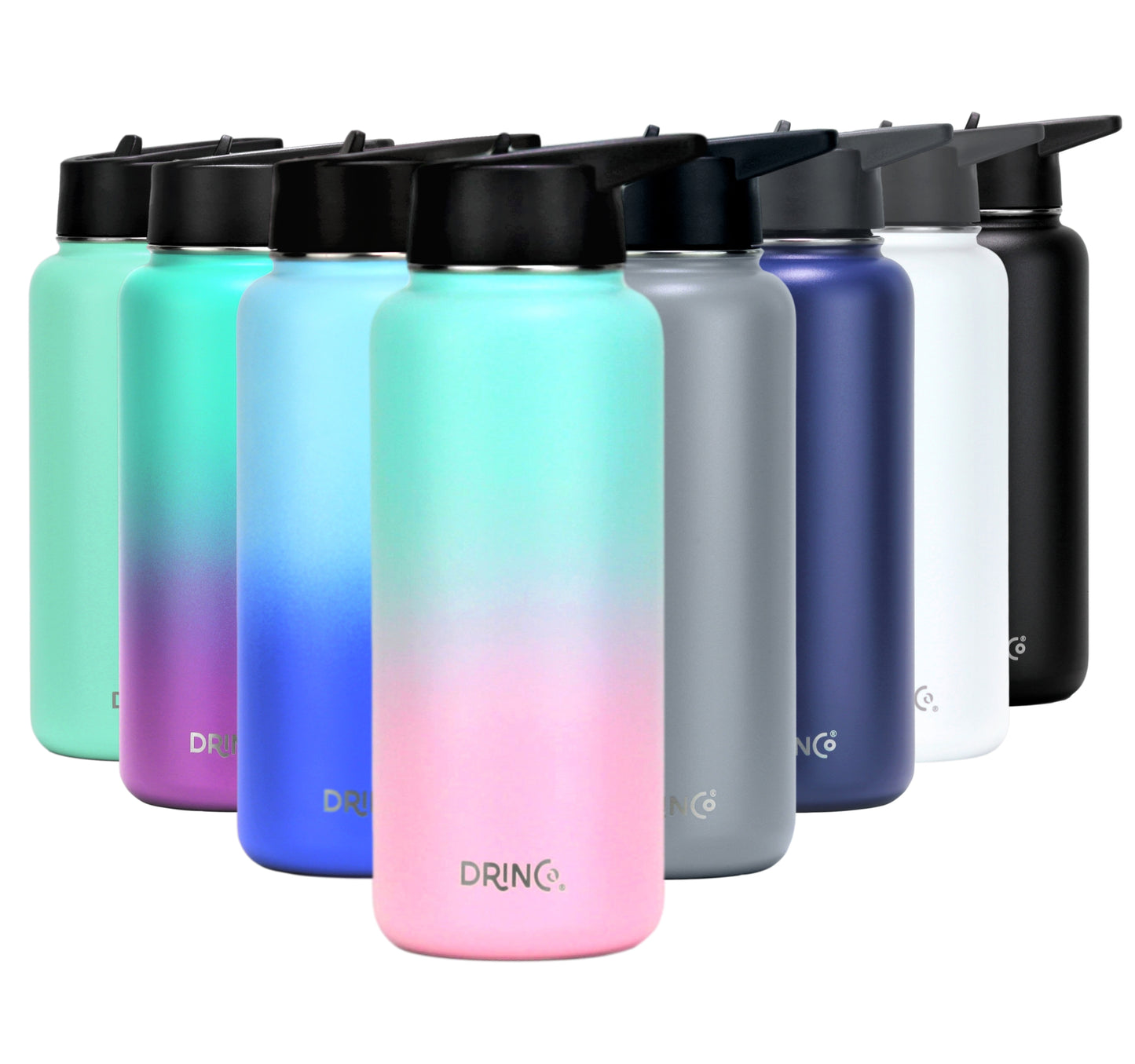DRINCO® 32 oz. Insulated Wide-Mouth Water Bottle with 3 Lids — Macaron Ombre