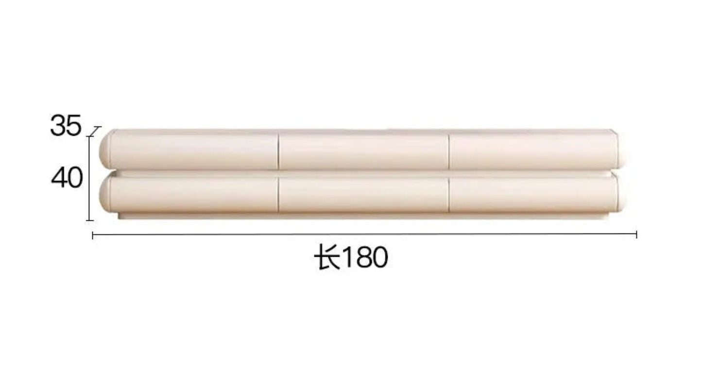 Dimension diagram of a cream ivory tubular floating TV stand showing 180cm length, 35mm and 40mm height measurements on a white background — LivDecor

