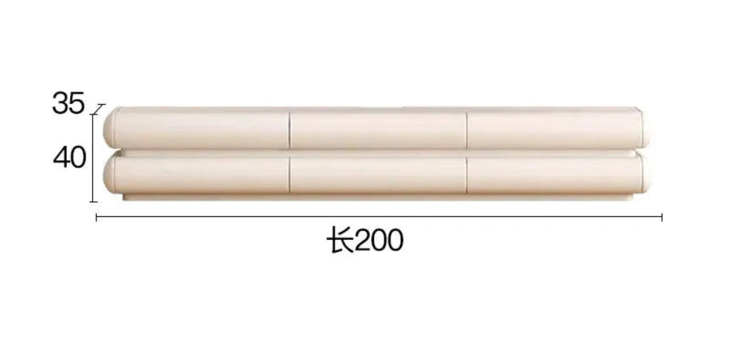 Dimension diagram of a cream ivory tubular floating TV stand showing 200cm length, 35mm and 40mm height measurements on a white background — LivDecor
