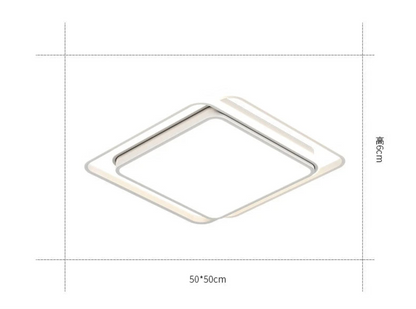 Dimension diagram of the Halo tricolor LED flush mount ceiling light in golden square showing 50x50cm width and 6cm height measurements on white background — LivDecor
