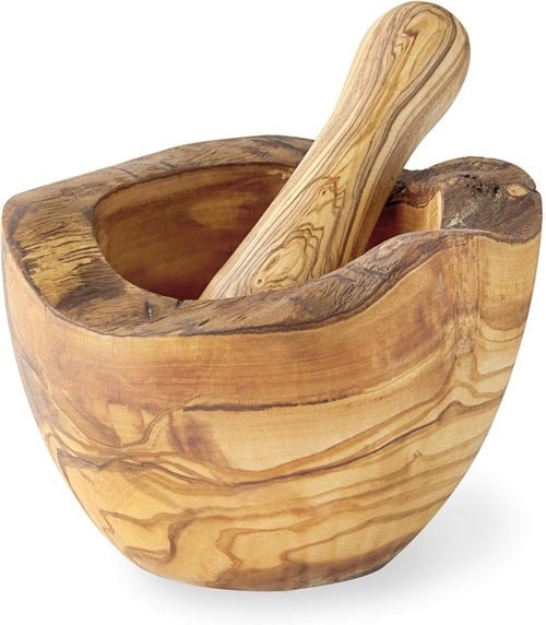 Handcrafted Olive Wood Mortar & Pestle Set — Mediterranean Rustic Style