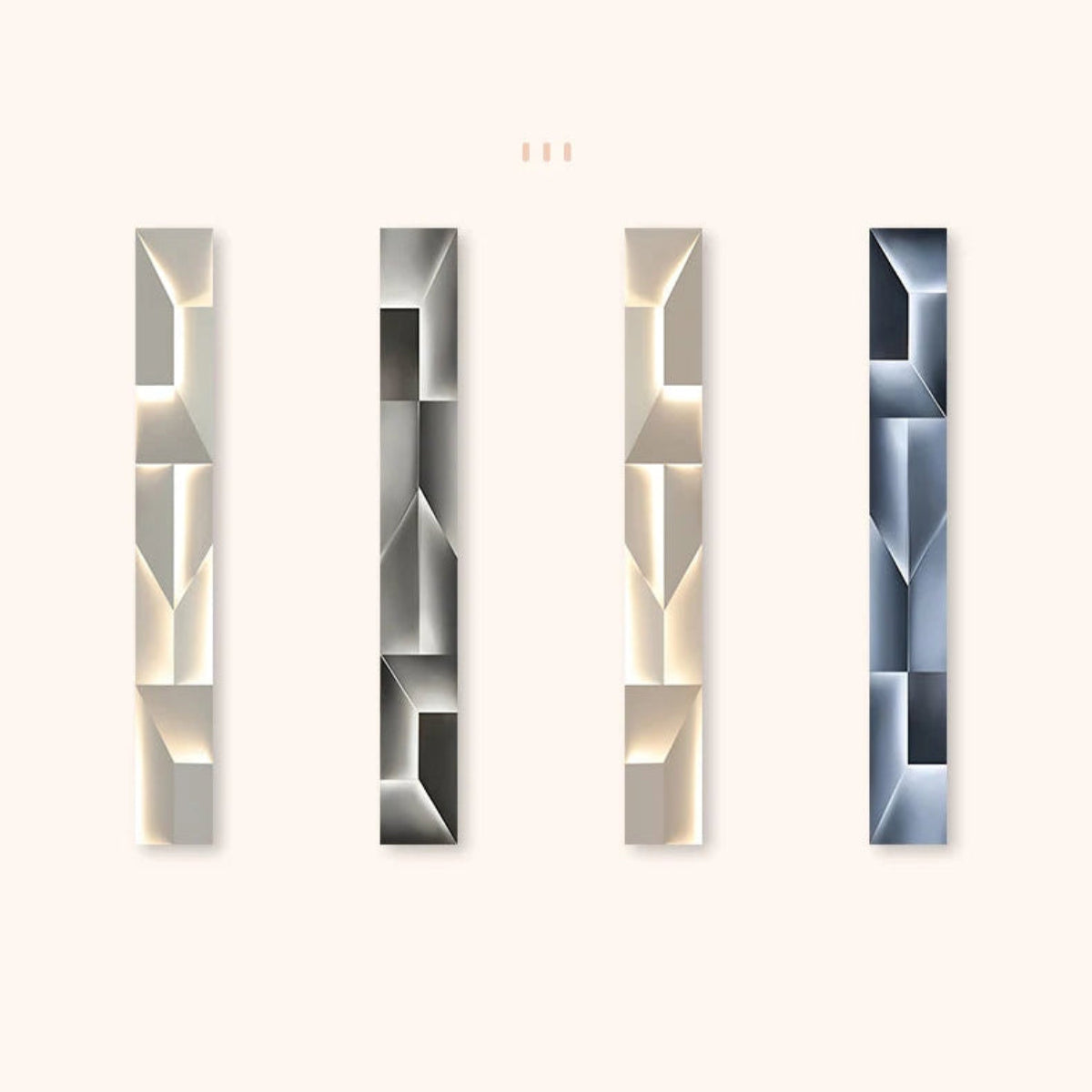 Luminary Canvas backlit crystal art wall sconce shown in all four finish variants — white warm, grey cool, white cool, and blue — on a cream background — LivDecor
