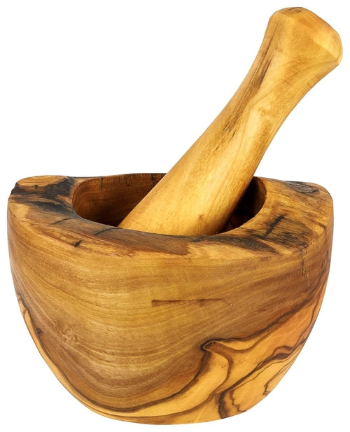 Handcrafted Olive Wood Mortar & Pestle Set — Mediterranean Rustic Style