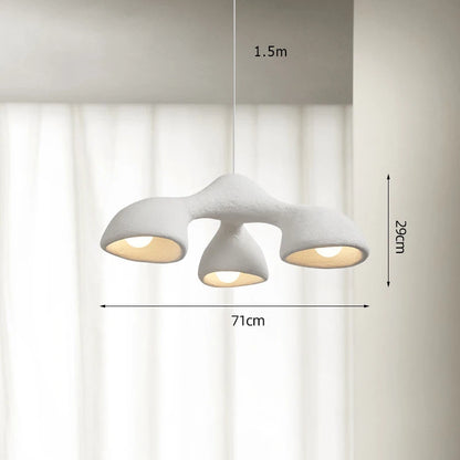 Odense Cocoon sculptural cloud pendant chandelier in 3-head downward-facing cluster showing dimensions 71cm width and 29cm height with 1.5m cord on a neutral background — LivDecor
