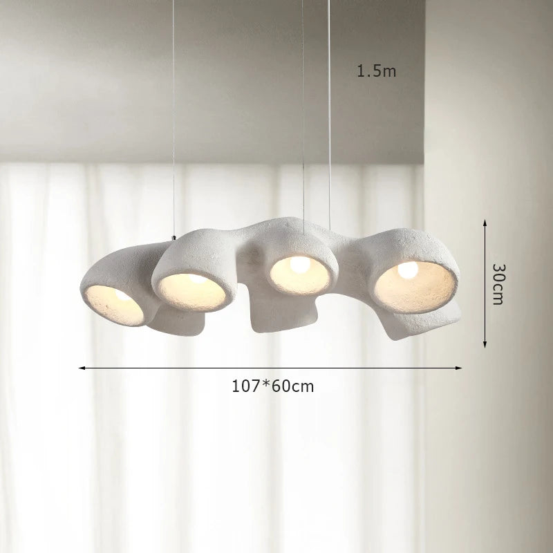 Odense Cocoon sculptural cloud pendant chandelier in 3-head linear configuration showing dimensions 107x60cm width and 30cm height with 1.5m cord on a neutral background — LivDecor