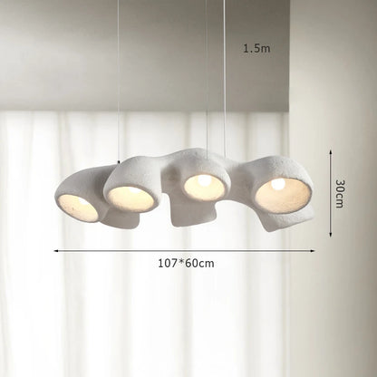 Odense Cocoon sculptural cloud pendant chandelier in 3-head linear configuration showing dimensions 107x60cm width and 30cm height with 1.5m cord on a neutral background — LivDecor