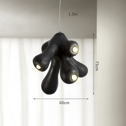Odense Cocoon sculptural cloud pendant chandelier in black with 4-head organic cluster form showing dimensions 60cm width and 73cm height with 1.5m cord on a neutral background — LivDecor
