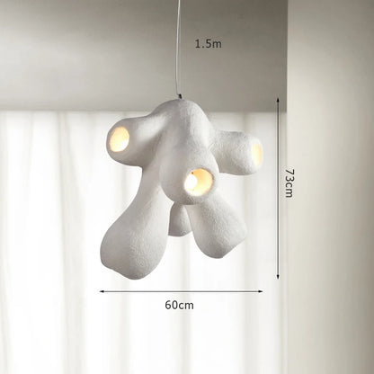 Odense Cocoon sculptural cloud pendant chandelier with 4-head organic cluster form showing dimensions 60cm width and 73cm height with 1.5m cord on a neutral background — LivDecor
