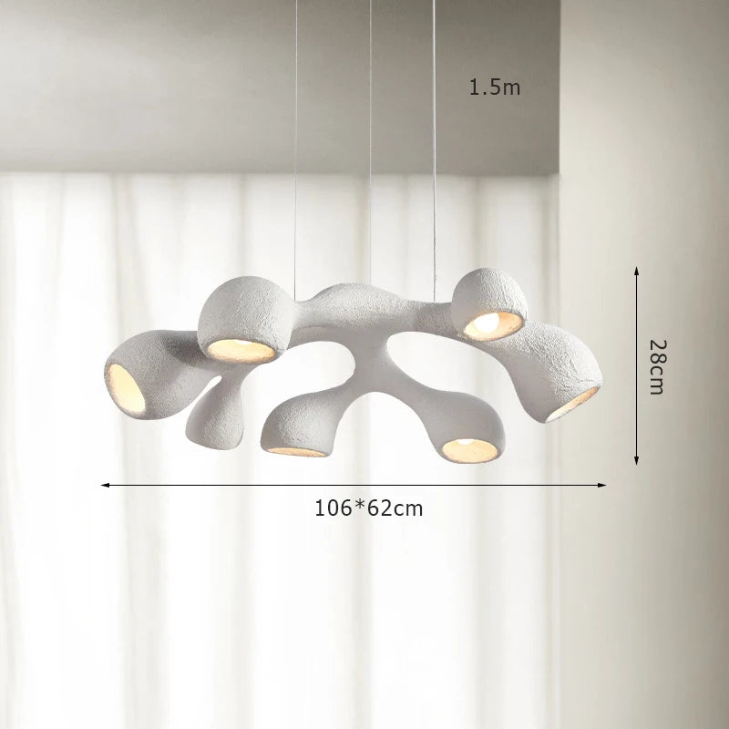 Odense Cocoon sculptural cloud pendant chandelier with 7-head organic cluster form showing dimensions 106x62cm width and 28cm height with 1.5m cord on a neutral background — LivDecor
