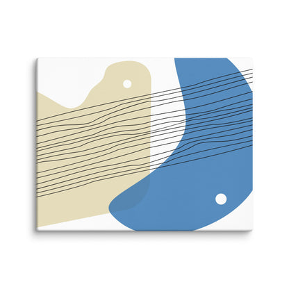 Sand & Sea abstract canvas print featuring sandy beige and ocean blue organic shapes with flowing line texture overlay, 16×20 gallery-wrapped canvas — LivDecor