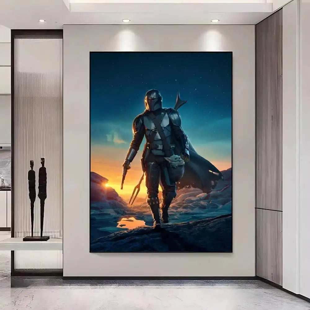The Bounty Hunter Sunset Walk cinematic sci-fi wall art poster — LivDecor
