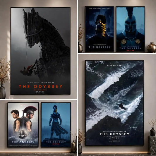 The Odyssey Christopher Nolan 2026 IMAX cinematic poster collection grid displayed in a dark editorial room setting — LivDecor
