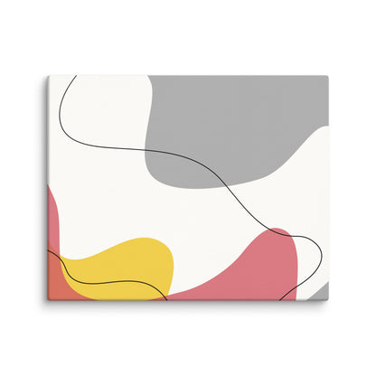 Warm Tide abstract canvas print featuring warm grey, dusty rose, and golden yellow organic shapes with flowing line detail on cream background, 16×20 gallery-wrapped canvas — LivDecor