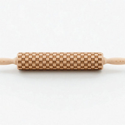 Embossed Wooden Rolling Pin with 2 Cookie Cutters — 3 Pattern Styles