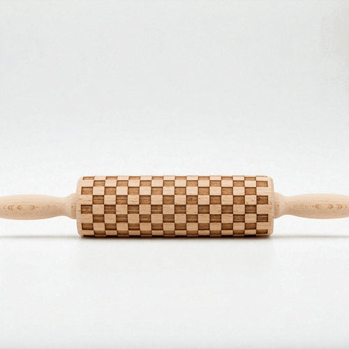 Embossed Wooden Rolling Pin with 2 Cookie Cutters — 3 Pattern Styles
