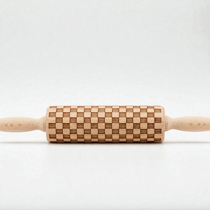 Embossed Wooden Rolling Pin with 2 Cookie Cutters — 3 Pattern Styles